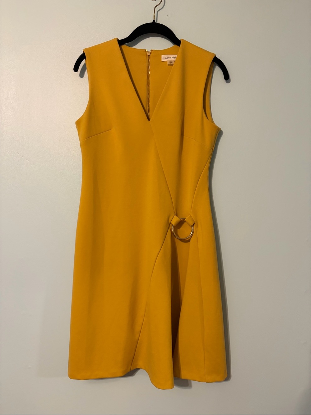 Calvin Klein Yellow Sleeveless V-Neck Ring Detail Dress